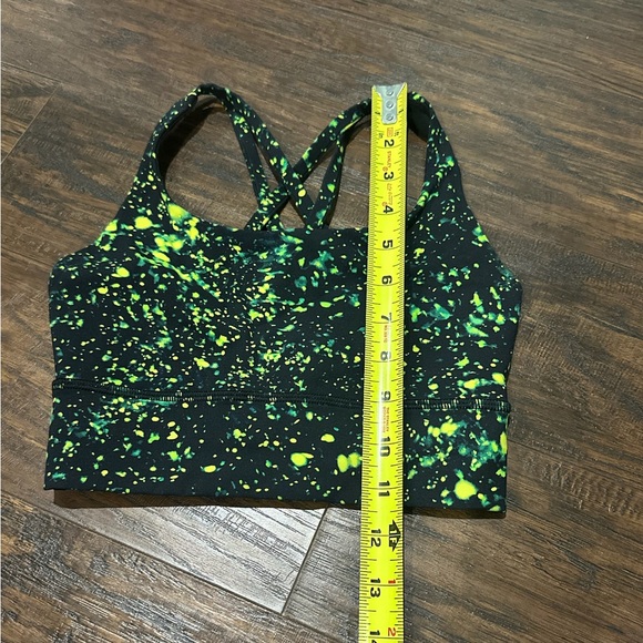 lululemon athletica Women's Black, Neon Green & Yellow Splatter Sports Bra Sz 2 - Picture 6 of 6